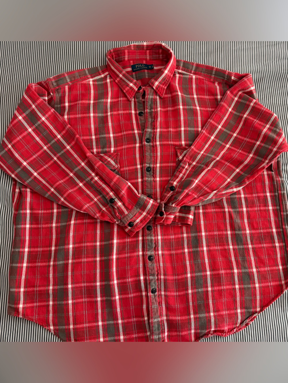 Ralph Lauren men’s Red and Gray Plaid Long-Sleeve Button-Down flannel Shirt